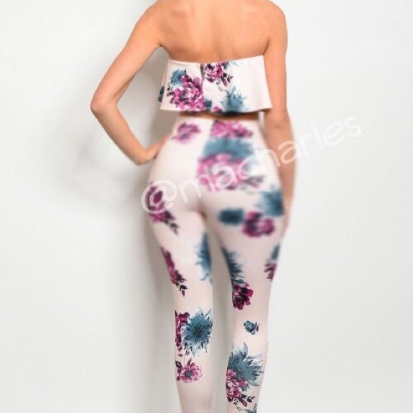 🆕🌸🌷Floral Print Ruffle Crop Top & Pants Suit - Picture 2 of 6